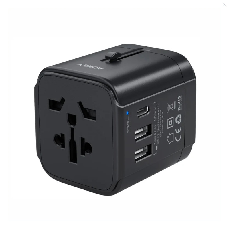 AUKEY TA01B Universal Travel Adapter with One USB-C and Two USB-A port - محول
